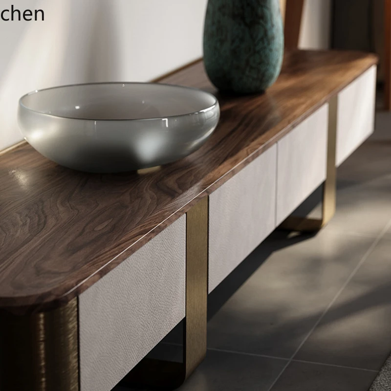 HT North American black walnut coffee table TV cabinet combination villa living room matching solid wood TV cabinet