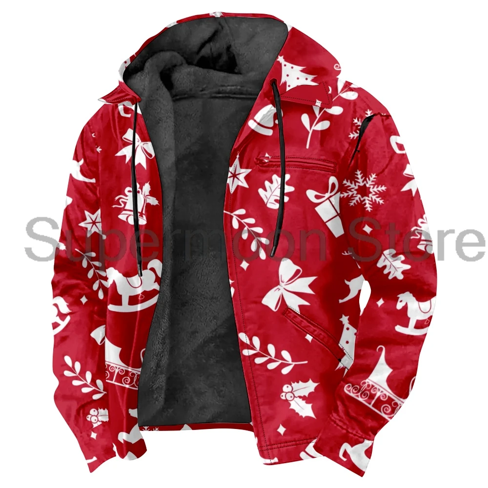 Weihnachten Schneeflocke Muster Rot Festliche Kapuzenjacke Parkas Unisex Langarm Reißverschluss Hoodie Frauen Winter Oberbekleidung Mantel