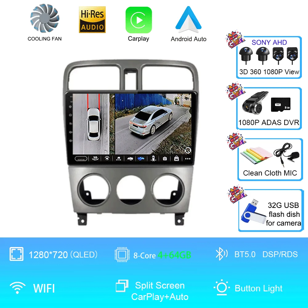 Android 16 autoradio multimediasysteem videospeler navigatie Carplay geen 2Din DVD scherm voor Subaru Forester SG 2002-2008