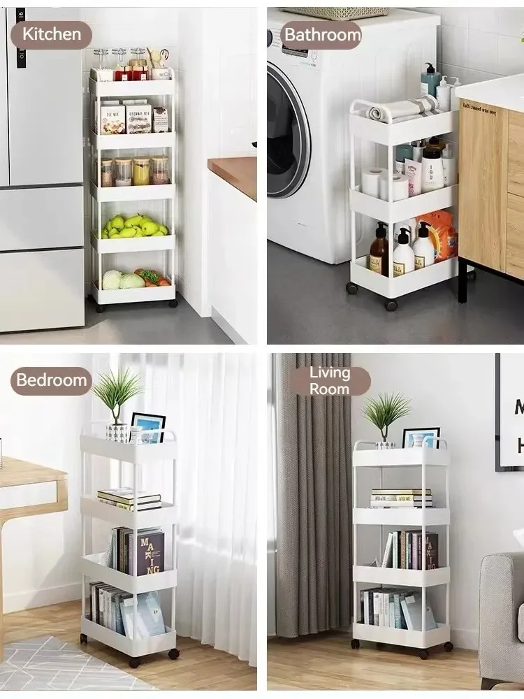 Trolley Organizer Auxiliary Rolling Cart With Wheels Furniture Cabinet Storage Rack Bedroom Bookshelf Kitchen Vegetable Basket