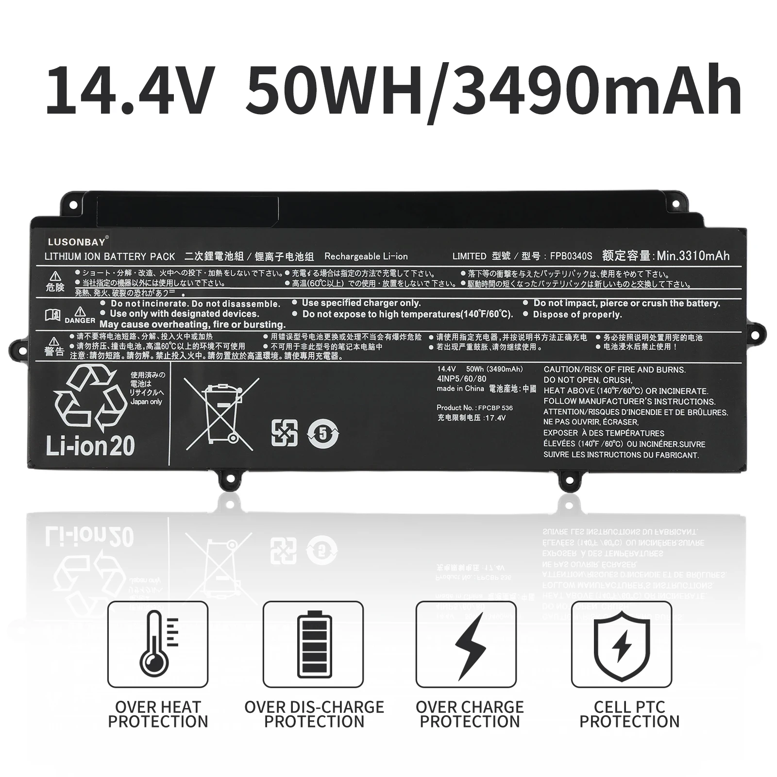 LUSONBAY FPCBP536 FPB0340S Rechargeable Laptop Battery For Fujitsu LifeBook U937 U938 U939 U939X CP737634-01 3310mAh 50WH