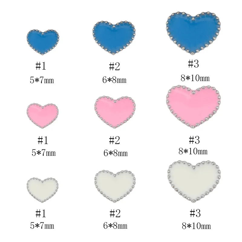 10 PC สีขาว/สีฟ้า/สีชมพูเล็บหัวใจ Designs Charms 3 ขนาดรูปหัวใจตกแต่งเล็บ Rhinestone สําหรับเล็บอุปกรณ์เล็บ