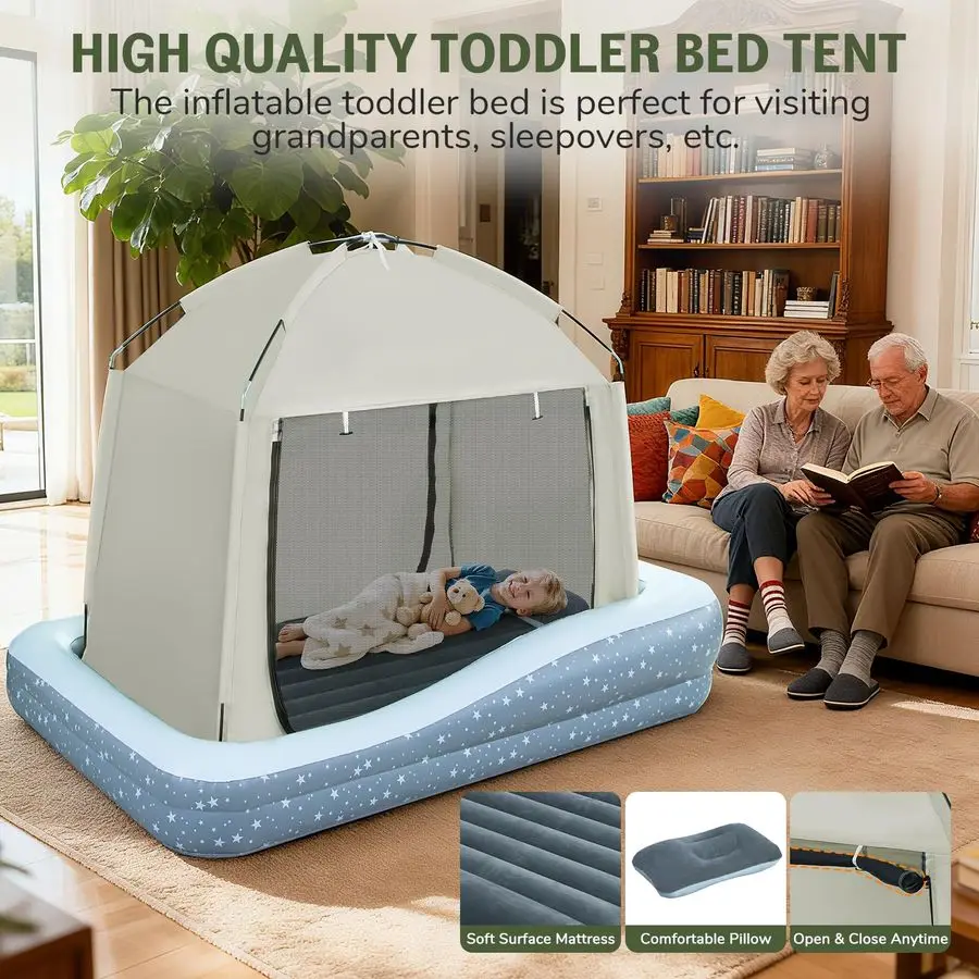 سرير سفر للأطفال الصغار مع خيمة سرير أطفال محمول مع مضخة عالية السرعة أمبير حقيبة حمل مرتبة هوائية للأطفال مع مصدات أمان 66.9 لتر
