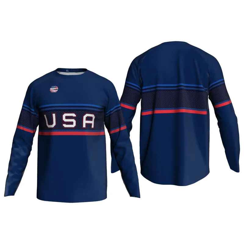 

Outdoor Pro Cycling Wear Blue Long Sleeve USA Motocross Shirt Road Bike Downhill Sport Shirt MTB Clothes Bicycle Ciclismo Top