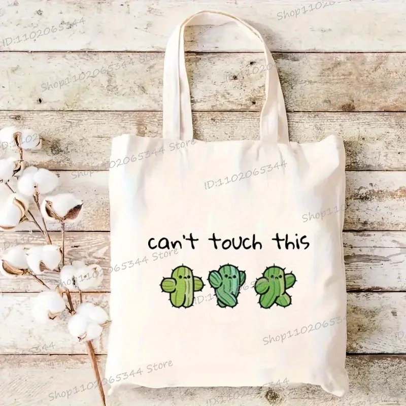

Холщовая большая сумка с рисунком кактуса «Не прикасайтесь к себе» для женщин и мужчин, повседневные нейтральные сумки на плечо, забавные студенческие сумки с принтом кактуса