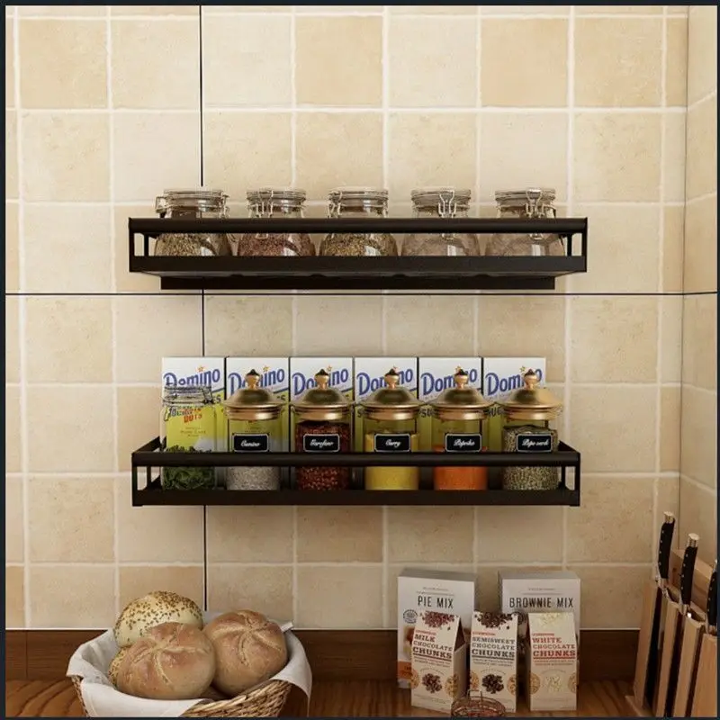 Kitchen Spice Rack Stainless Steel Wall-Mounted Storage Shelves Seasoning Bottle Rack Bathroom Punch-Free Storage Organizer Rack