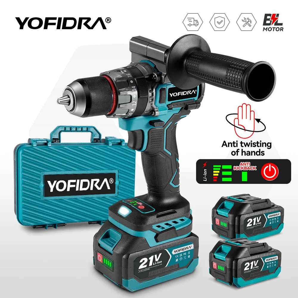 YOFIDRA 700 N.m 13 mm bürstenloser elektrischer Bohrschrauber, 20 + 3 Drehmoment, kabelloses Eisbrech-Elektrowerkzeug für Makita-Akku-Pin