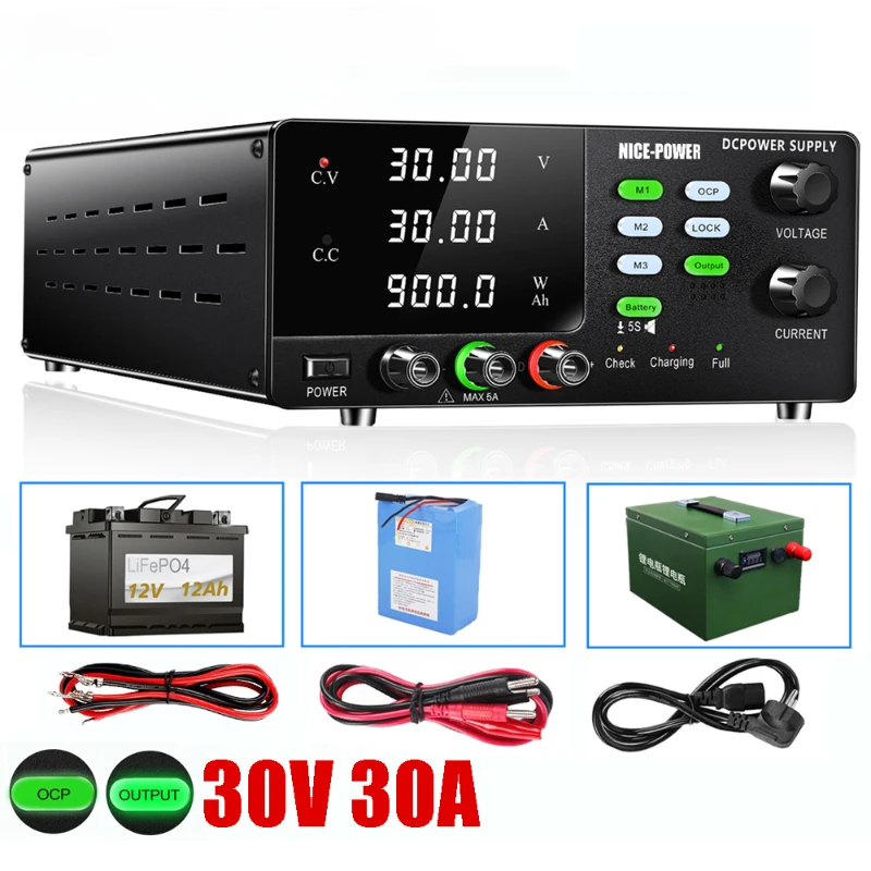 12V 24V 30V 30A Battery Intelligent Charger OCP Solar Inverter Test DC Power Supply Switching Source Memory