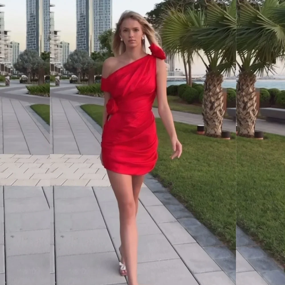 Robe fourreau à fleurs avec nœud papillon, asymétrique épaule dénudée, personnalisée, Sexy, robes de Cocktail simples, rétro, mode élégante, exquise, de haute qualité