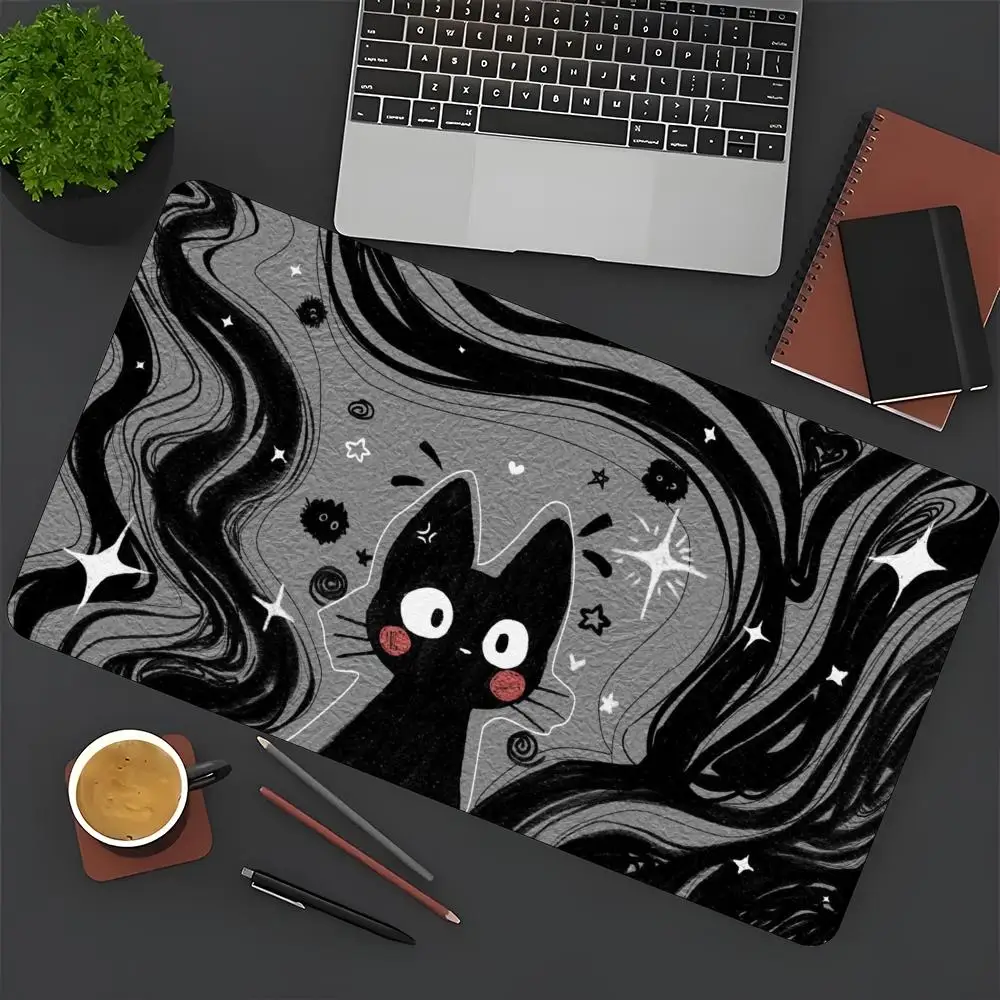 

Cartoon black cat on black gray background Non-slip rubber bottom washable mouse pad suitable for work and gaming and office