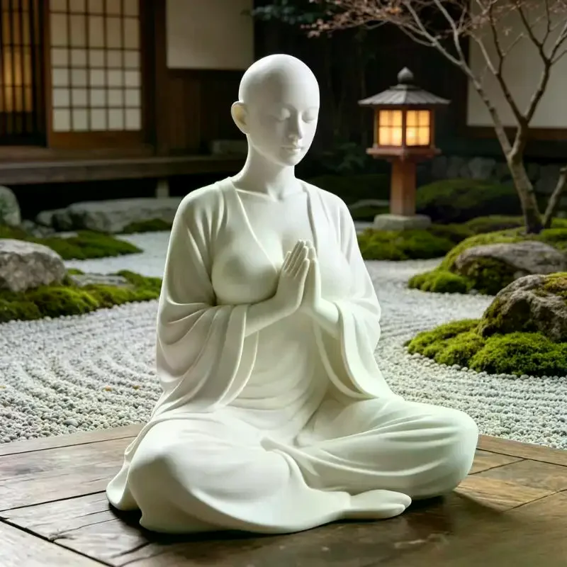 White Zen Meditation Sculpture Minimalist Figurine Spiritual Art Decor Ideal Ornament & Gift For Yoga Room Bedroom Living Room
