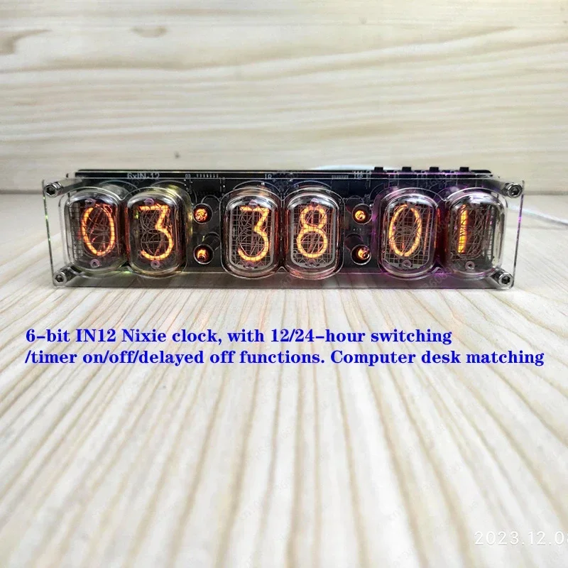 6-Bit IN12 digital tube clock glow tube clock with 12/24 hour switching/timer on/off/delay off function