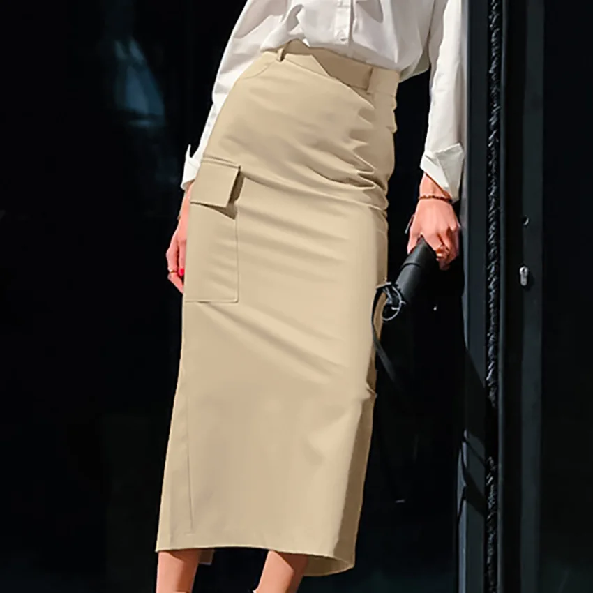 

Design Sense High Waist Slim Fit Temperament Half Skirt 2025 Autumn and Winter New Item Niche Versatile Solid Color Long Skirt