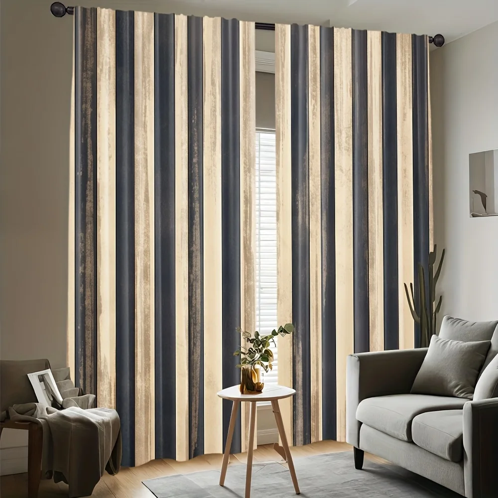 Modern Vertical Striped Curtains Set Grey Beige Neutral Panel Drapery Blackout Living Room Window Curtains Home Decor Design