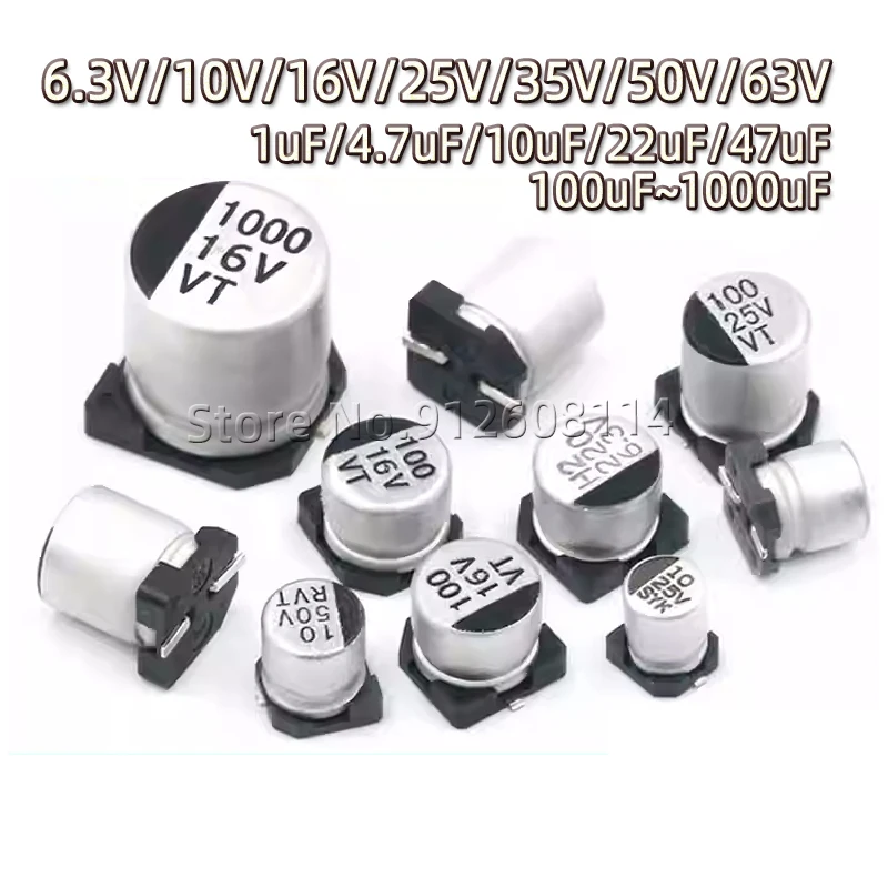 10PCS SMD Aluminum Electrolytic Capacitor 10V 16V 25V 35V 50V 1UF 2.2UF 4.7UF 10UF 22UF 47UF 100UF 220UF 330UF 470UF 1000UF