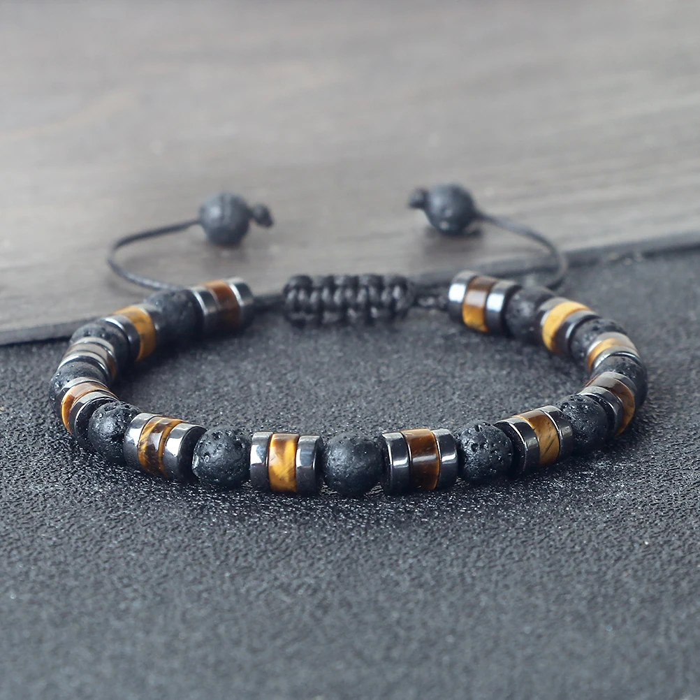1Pcs Fashion Men Bracelet Punk Style Hematite Tiger Eye Stone Bracelets Women Health Protection Soul Jewelry Gift Couples Bangle