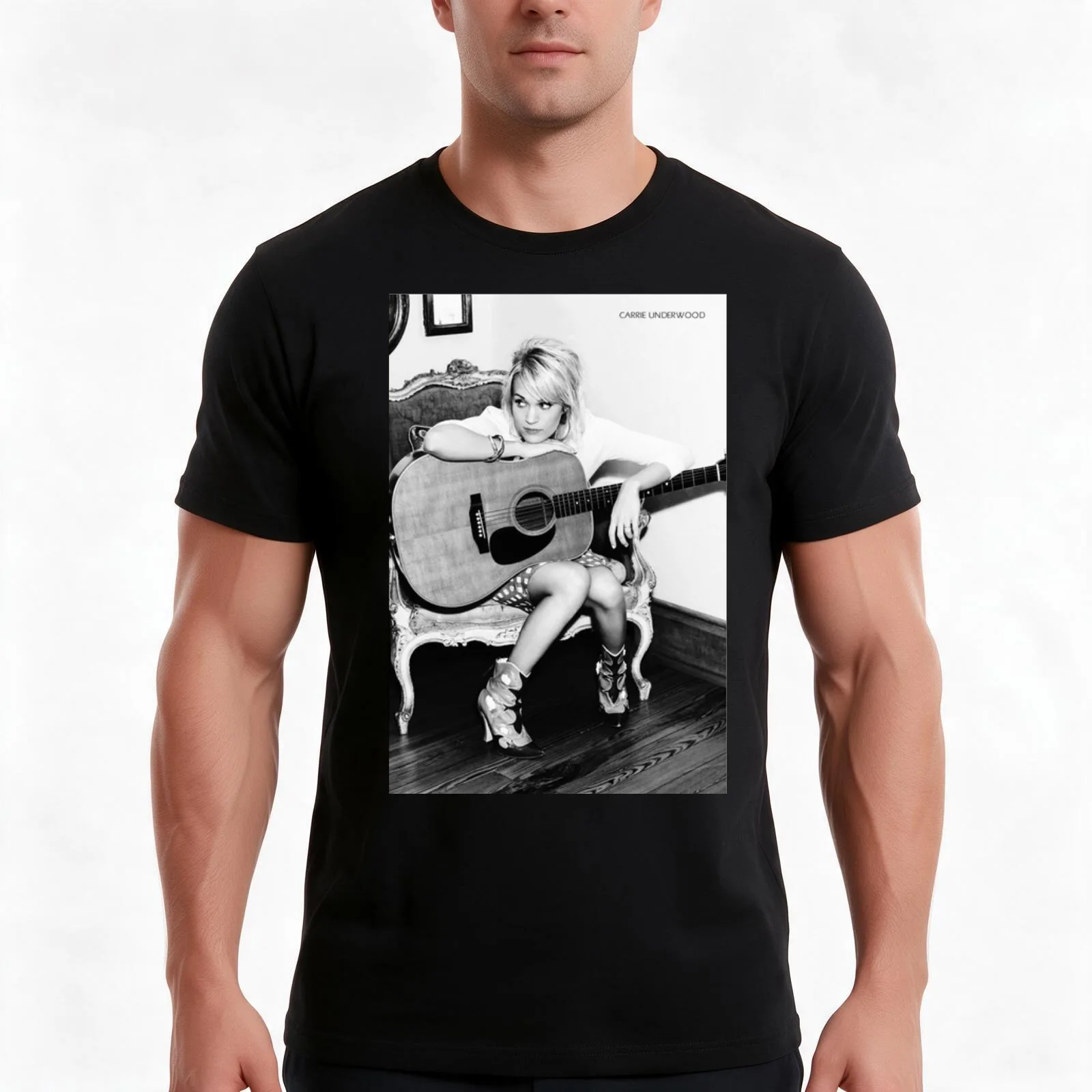 carrie with guitar T-Shirt, Summer Casual Cotton Tee, Oversized Streetwear Tops, Vintage Graphic Print, Loose Fit Short Sleeve