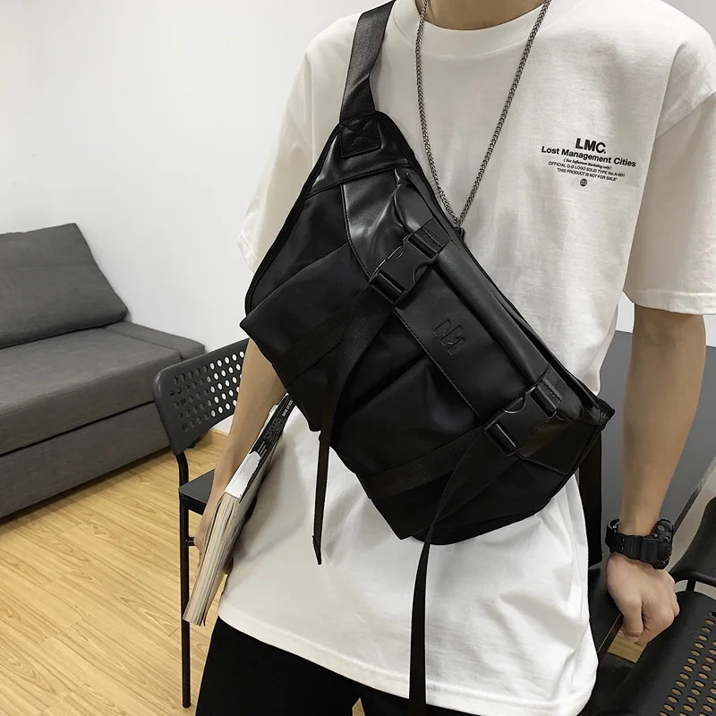 Men\'s Crossbody Bag Fashion Brand Japanese Bag Student Couple Large Capacity Casual Backpack Single Shoulder Dark Black