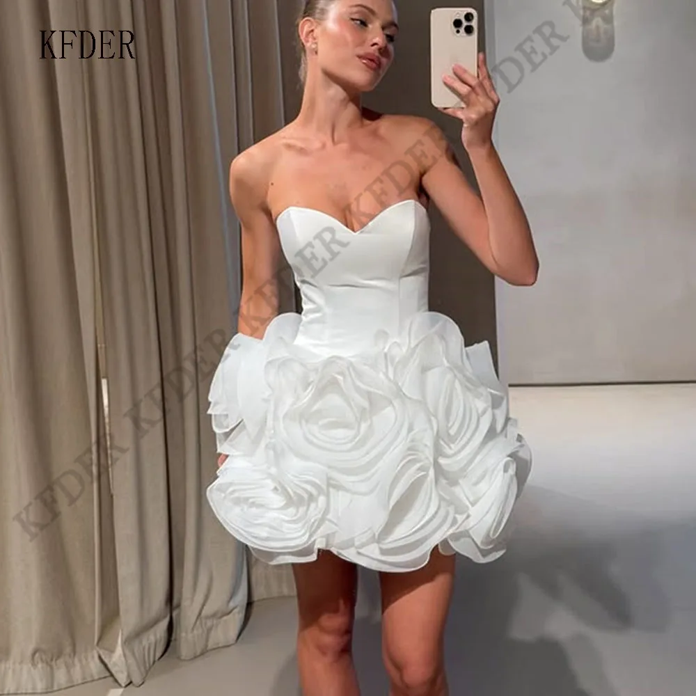 KFDER Princess Short A-Line Satin 3D Flowers Wedding Dresses Simple Sweetheart Sleeveless Fairy Brides Gown Custom Made 2026