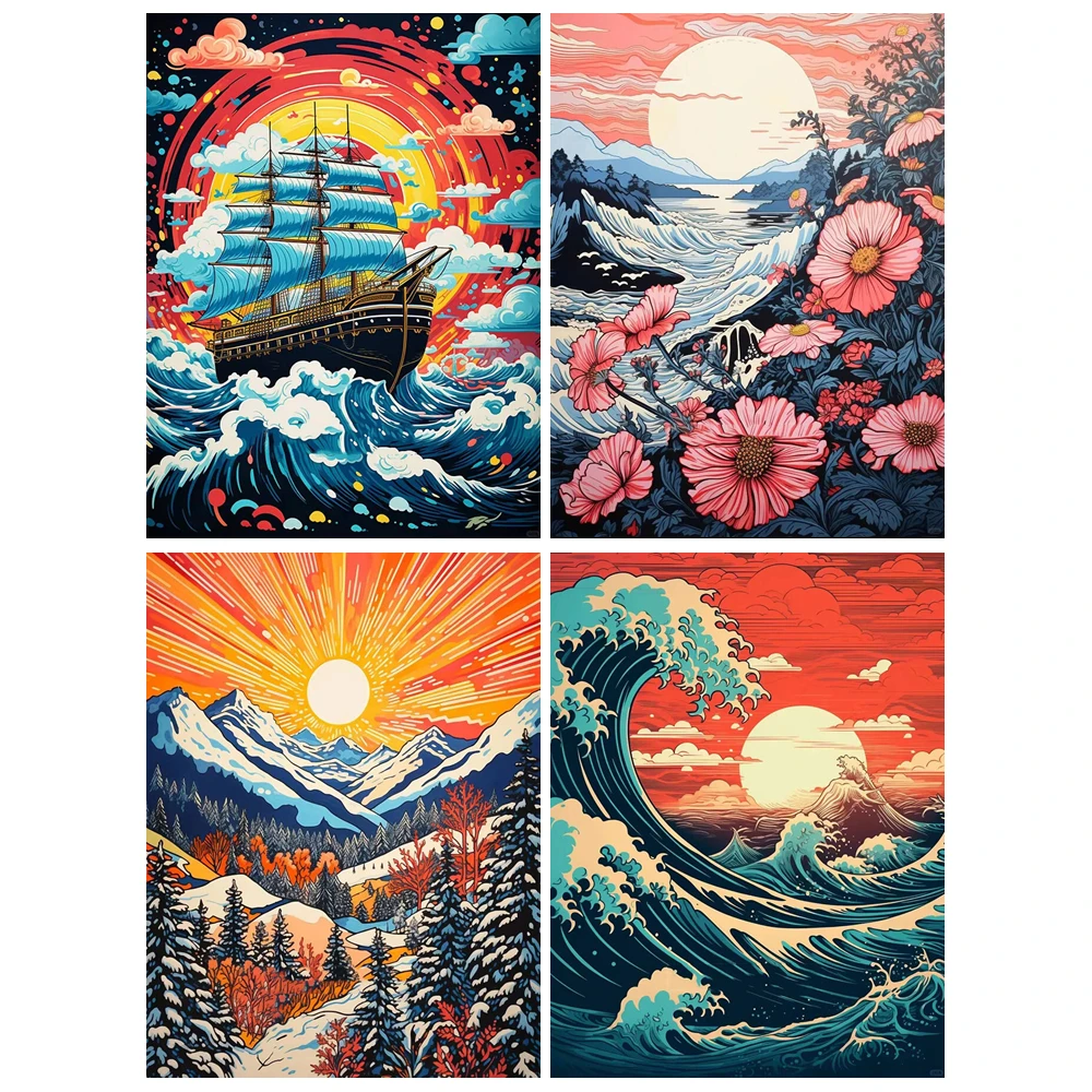 Landschaft Diamant Gemälde Meer Diamant Stickerei Komplettset Sonnenuntergang Vollquadrat Rundbohrer Mosaik Set Bastelset