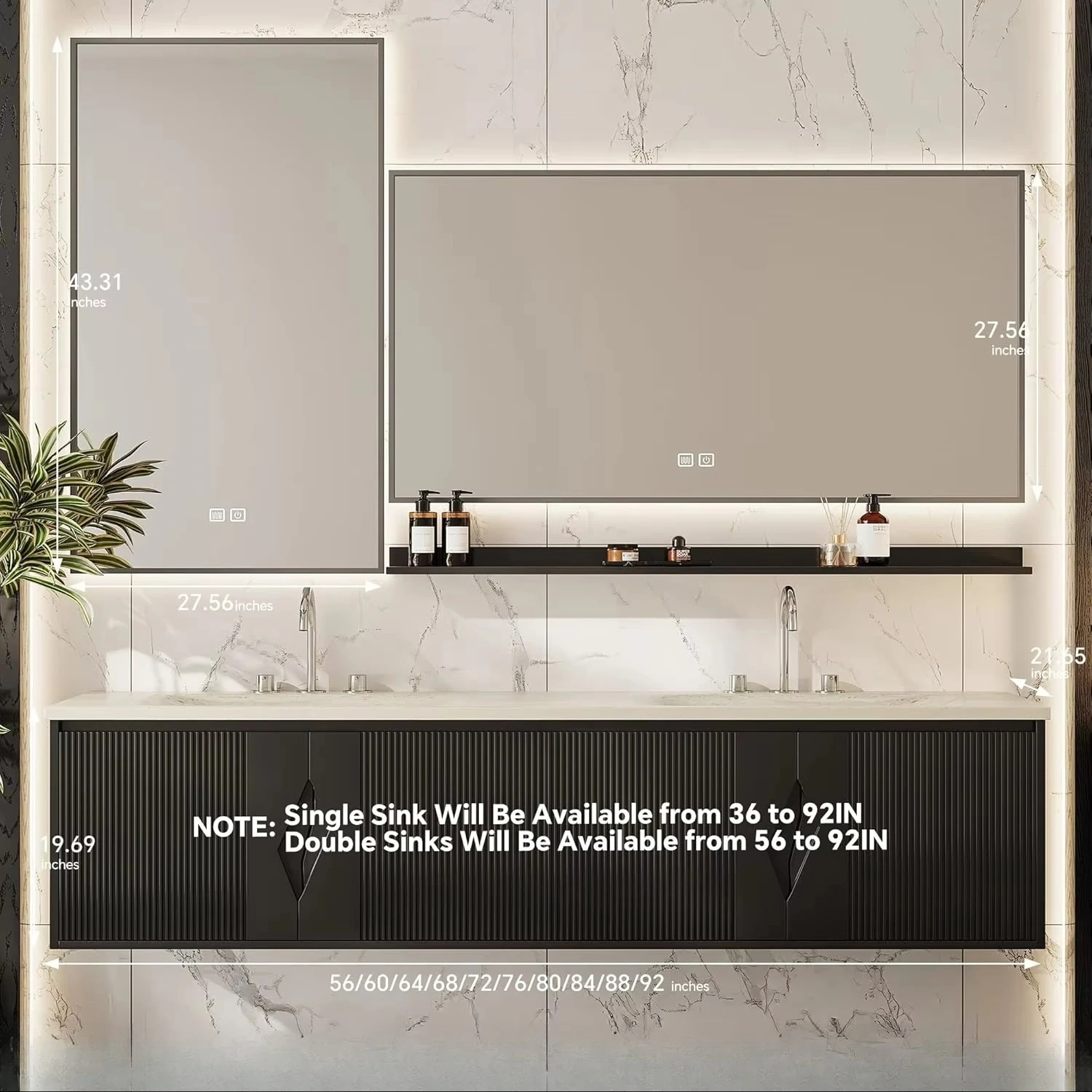 &c Modern Hotel Bathroom Vanity Cabinet  Illuminated Mirror Wall-Mounted Wood Eco-Friendly Easy Clean Double Sinks Ceramic Basin