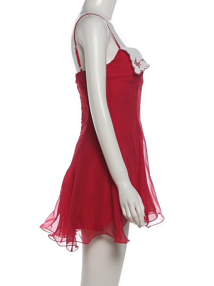 Weird Puss Kleid mit tiefem Ausschnitt, ärmellos, rückenfrei, Blumenmuster, Rüschen am Saum, figurbetont, Sommer, neuer Trend, Party, klassisch, Bodycon – Detail 4