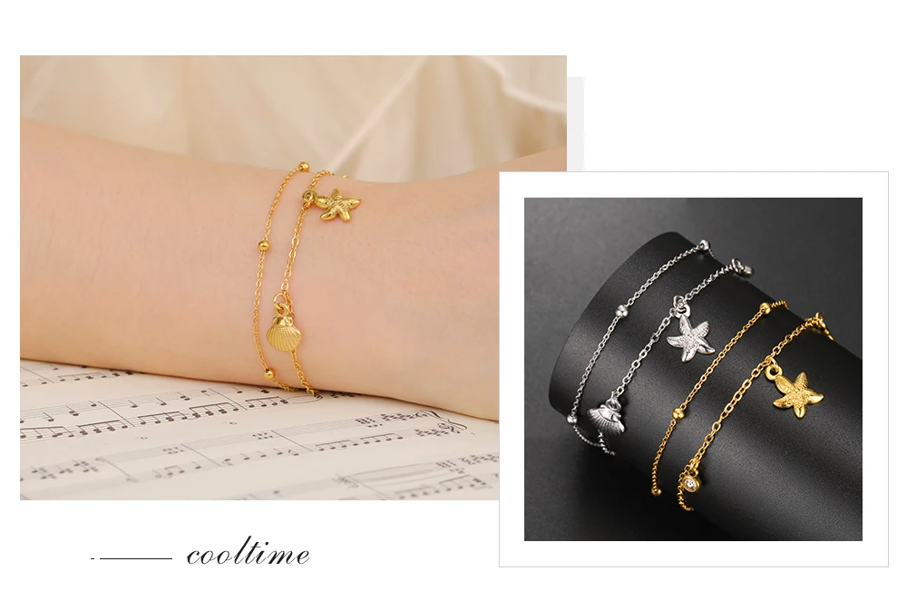 COOLTIME Seestern Muschel Armbänder für Frauen Edelstahl Mode Sommer Strand Schmuck Armband Zubehör für Ozean Liebhaber – Detail 13