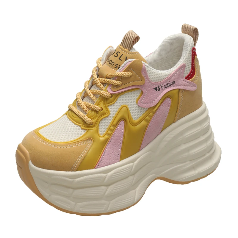 Zapatillas de deporte de suela gruesa para mujer, zapatos de tenis transpirables de malla con cordones, diseño de marca a la moda, primavera y otoño, 2024