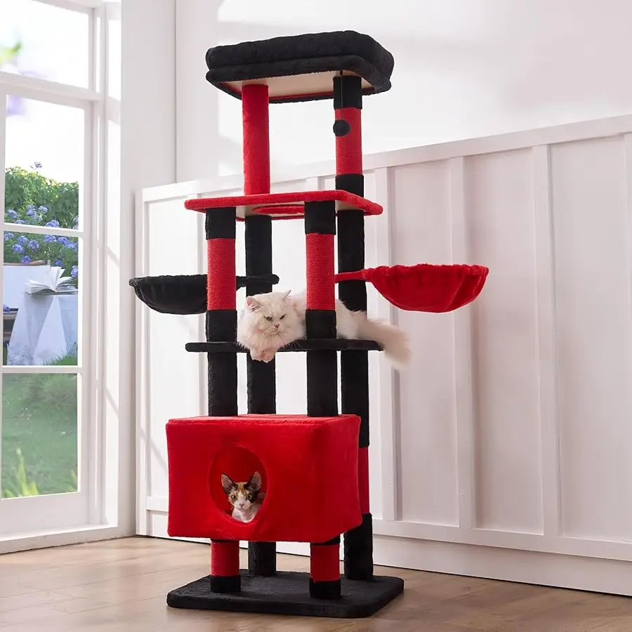 

Gardner Pet 65in Heavy Duty Cat Tree Tower for Large Cats, Multi-Level Cat Furniture with Replaceable Sisal Scratching Post, Ham