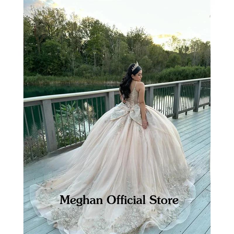 Alla moda Cinghie di Spaghetti 15 Abito di Sfera Quinceanera Treno Reale Strass Applicazioni di Pizzo Abiti De Graduaction Personalizzato