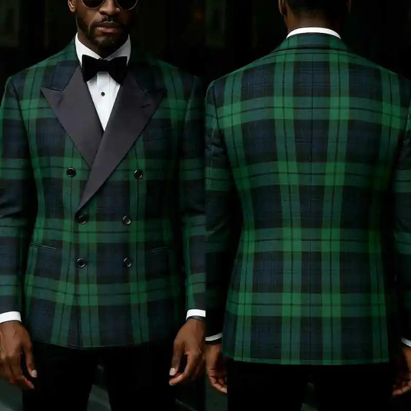 Vintage Wedding Tuxedos Check Lapel Lapel Double Breasted Men Suits Classic 2 Pcs Jacket Pants Groom Party Blazers Customized
