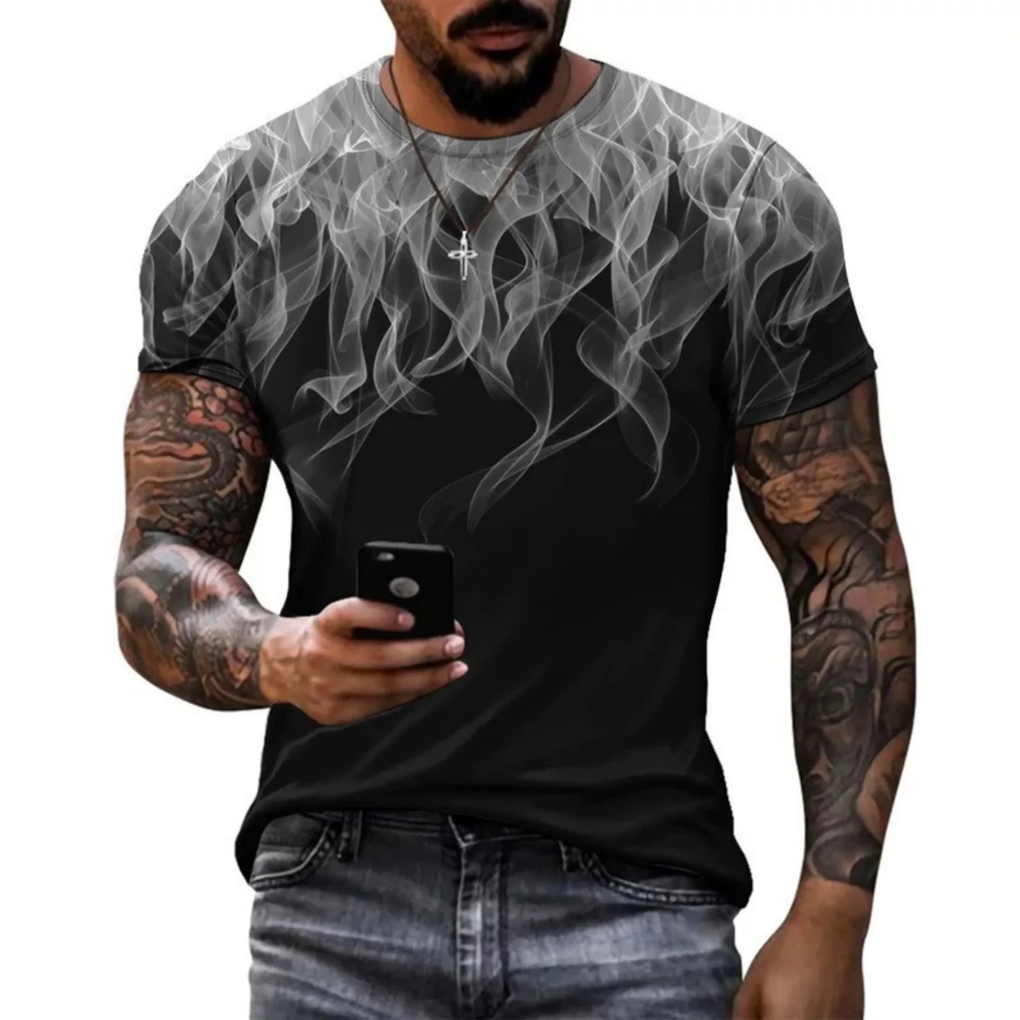 

Men's Quick-dry T-shirt Smoke Graphic Tee Breathable Tshirt Trendy Design T-shirt Men’s Tshirt Dry Tee Black White Print Casual