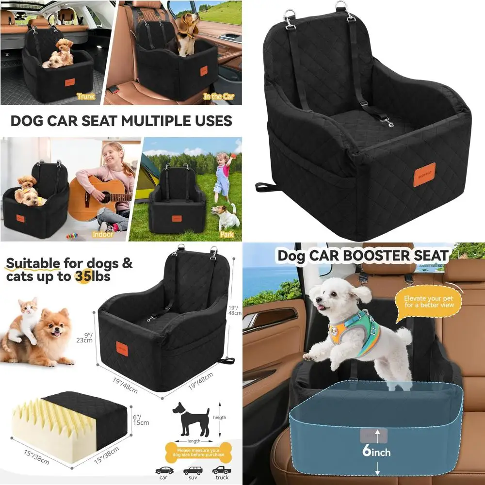 

Memory Foam Dog Booster Seat with Washable Cover and Storage for Medium Dogs Up to 35lbs (Black, Medium)