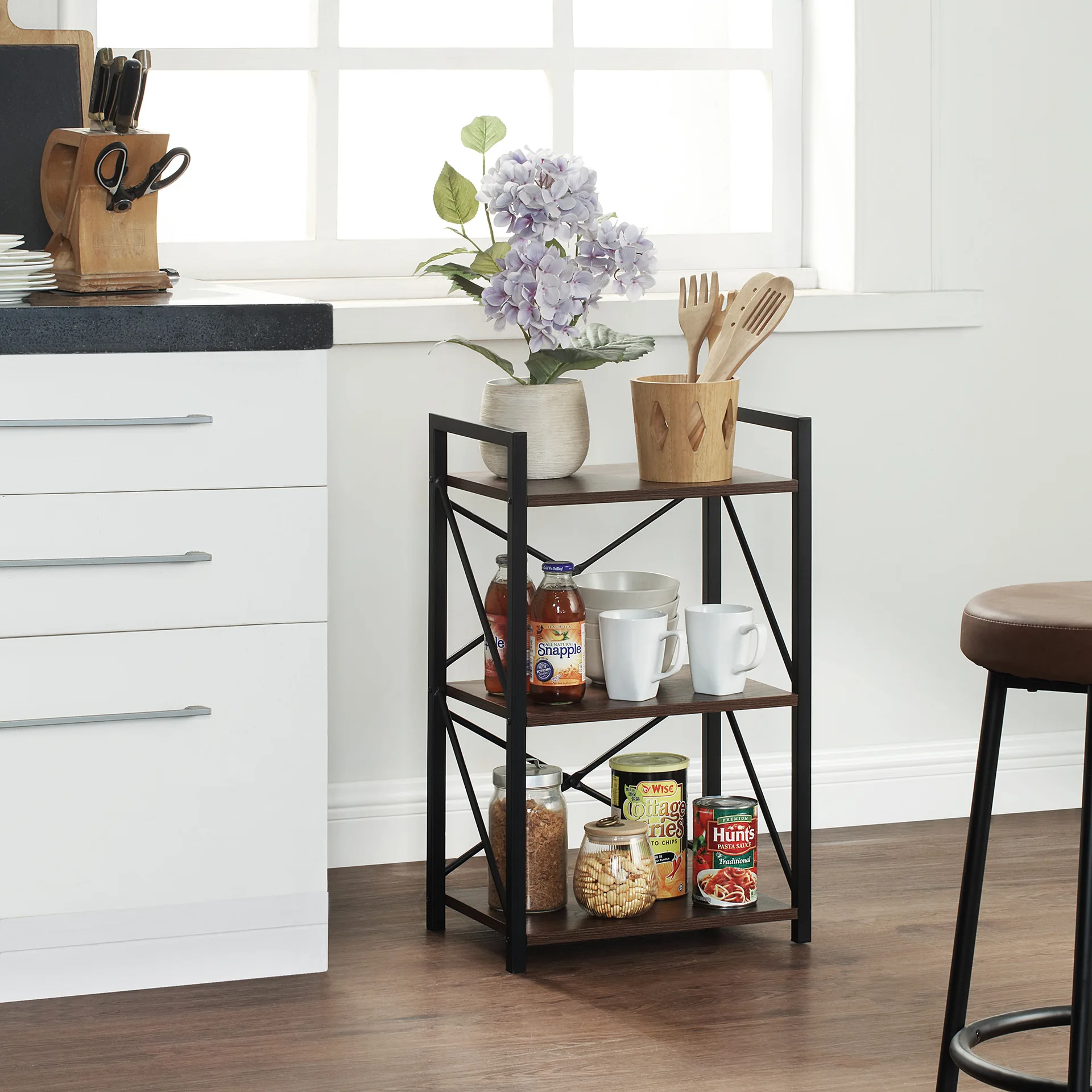 American Three-layer Bookshelf, Living Room Wrought Iron Storage Rack, Retro Shelf Floor-to-ceiling Flower Stand, Simple Display