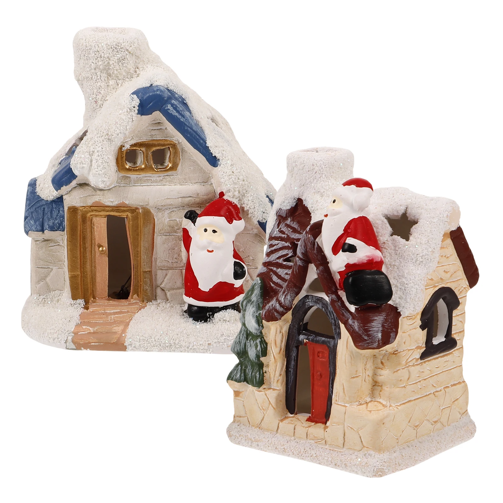 

2Pcs Glowing Resin Craft Light Xmas Desktop nament Party Mini Rein House Model Winter Decorations Christmas Luminous House