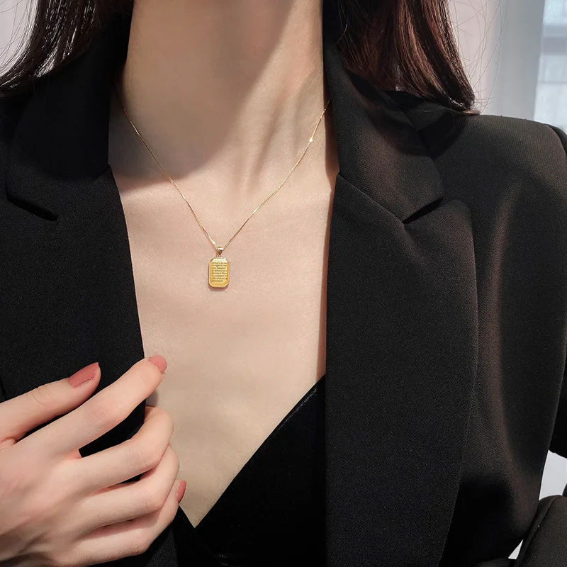 

925 Sterling Silver Women Square Retro Pendant Necklace Sweater Clavicle Chain Fashion Jewelry for Party Weeding Gift