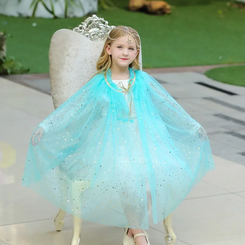 Summer Girl Princess Party Accessories Cloak Snow White Colourful Costume Cape Rapunzel Aurora Sequins Tulle Halloween Mantle
