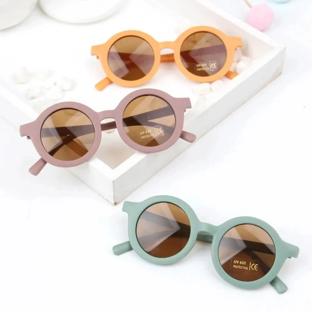 New Fashion Round Frame Candy Colored Sunglasses For Baby Retro Solid Color UV Protection Round Convenience Glasses For Children