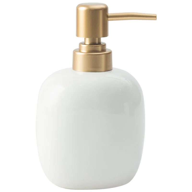 White Ceramic Soap Dispenser Hotel Bathroom Lotion Bottle Shampoo Moisture Bottling Gold Press Soap Bottle Bathroom Accessories