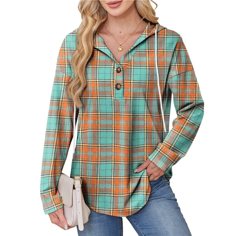 

Женская толстовка CYL с V-образным вырезом на пуговицах, пуловер с длинным рукавом, осенняя одежда 2025, свободный крой