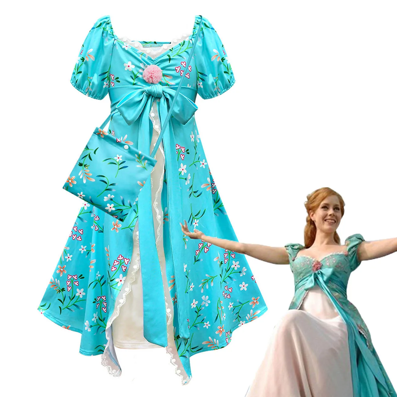 Giselle Cosplay Princesse Robes pour Enfants, Vêtements pour Bol, Manches Bulles, Noeud Élégant, Cadeau d'Anniversaire Éducatif, Film Enchanté 2