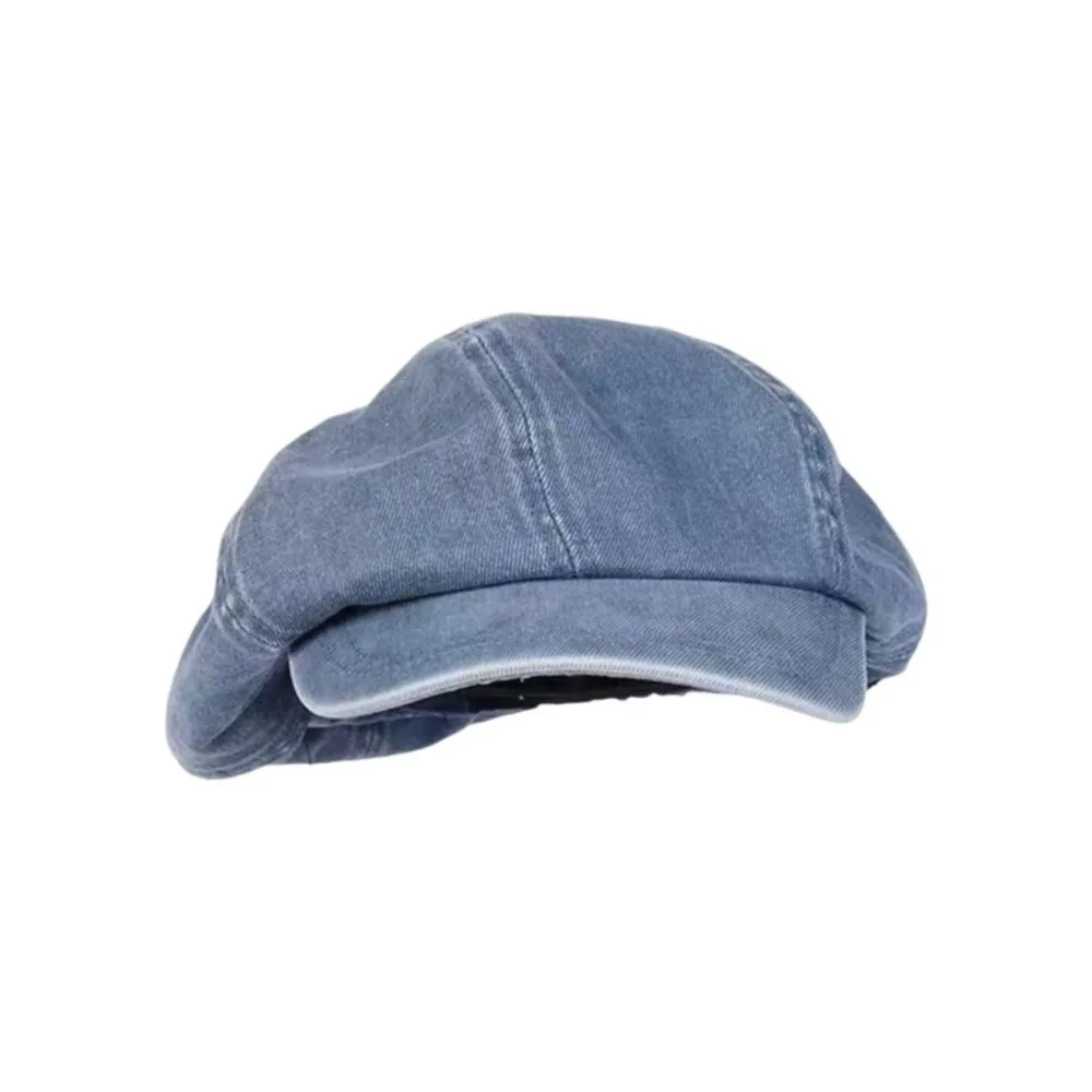 

Retro Washed Cloth Denim Beret Head Circumference British Style Newsboy Cap Korean Style Denim Octagonal Hat Outdoor