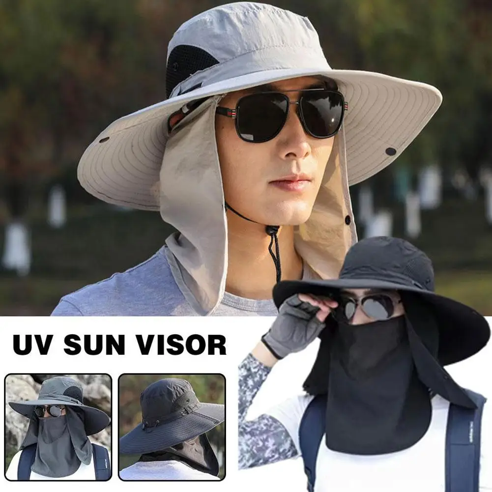 UPF50+ Fishing Hat Sun Shading Large Eaves Mountain Climbing Mask Mesh Breathable Outdoor UV Protection Detachable Full Face