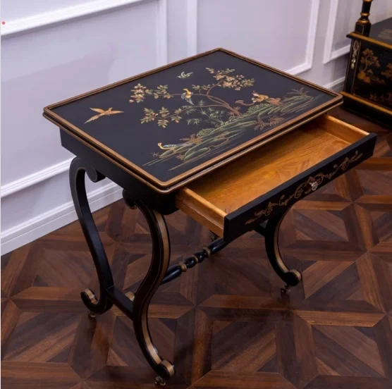 HJ new Chinese style small corner several brown crack paint painted characters flower and bird corner tea table