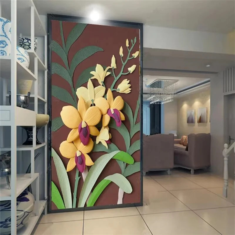 

Custom 3D Wallpaper embossed leaves porch floral Jewelry Calla Lily Water Ripple Entrance Living Room Aisle Entrance wallpapers