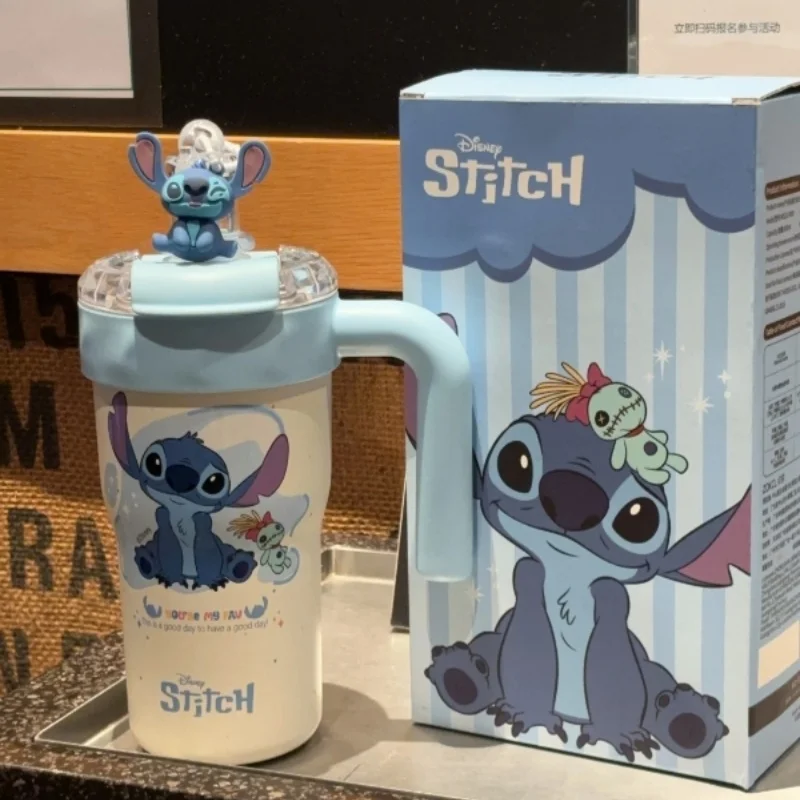 

New Stitch Cartoon Thermos Cup Kawaii Anime Character Stainless Steel Ice Fighter Cup Large Capacity Straw Cup In Stock