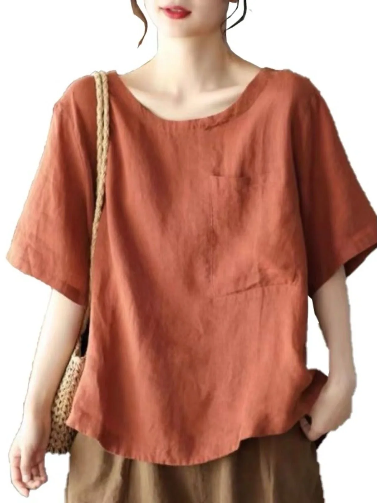 ゆったりとしたコットンリネンまたはスウェット素材のレディーストップス、プラスサイズ、ヴィンテージ風、スリムなインナーウェア、夏用、ケット付き