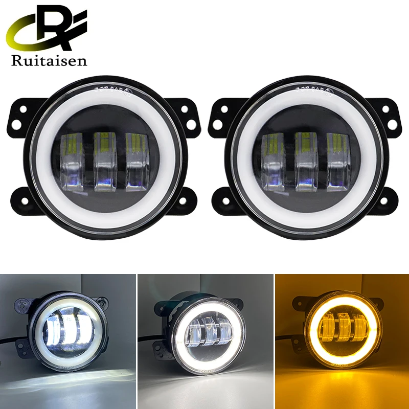 

1 Pair LED Fog Lights Round Car Driving Light With White Halo Ring DRL Amber Turn Signal Lamp For Jeep Wrangler JK TJ LJ Dodge