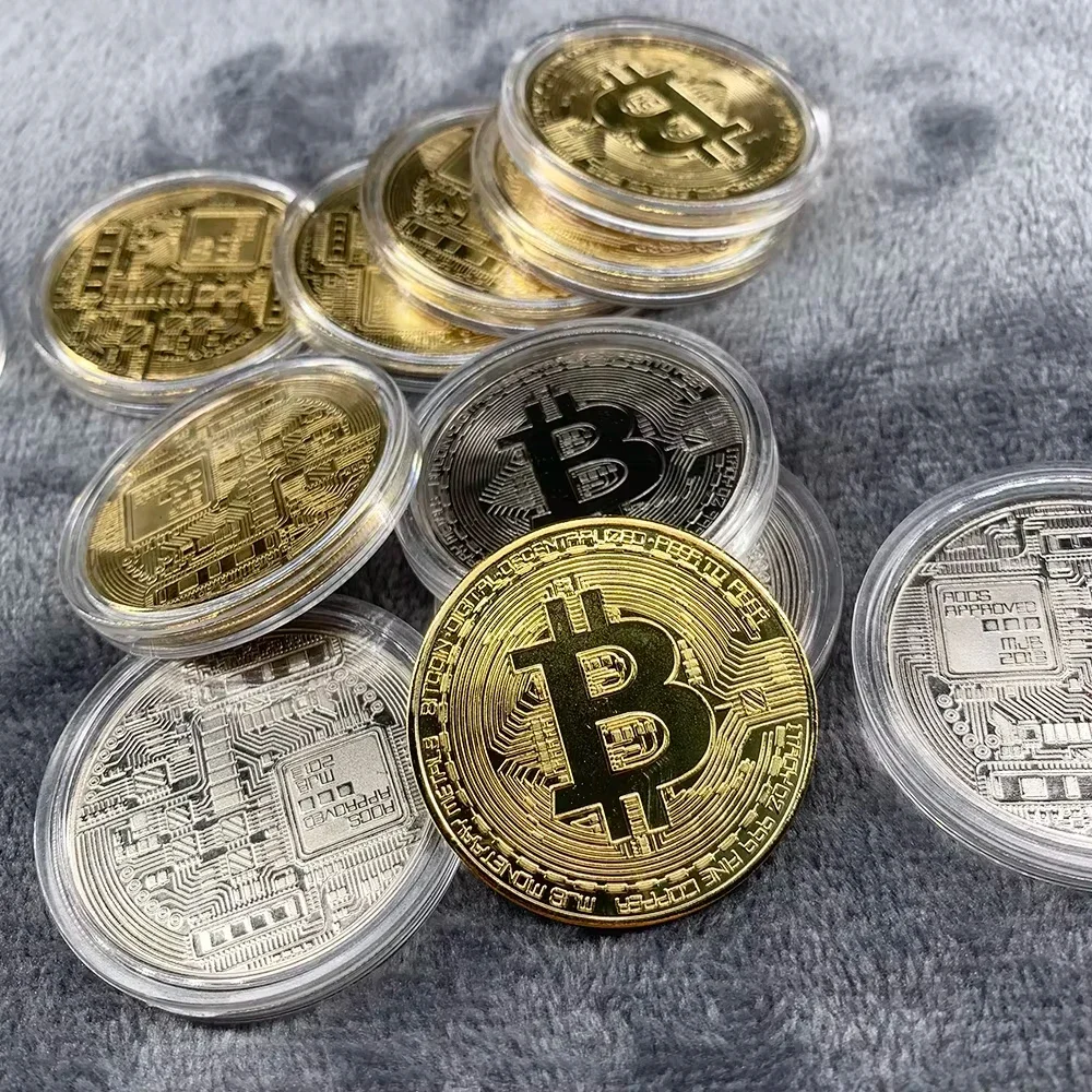 Collectible Art Collection Gift Gold Plated Bitcoin Coin Physical Commemorative Casascius Bit BTC Metal Antique Crafts Imitation