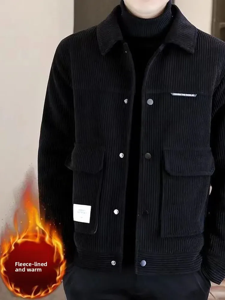 

Casual Fce Lined Thiened Corduroy Jaet Men's Loose Fit Warmth Trendy Brand Outerwear Winter Long Sve Color